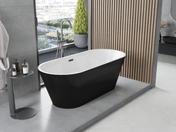 Mexen Yara baignoire autoportante rainurée 170 x 75 cm, blanc/noir, trop-plein gun metal - 52861707575-95