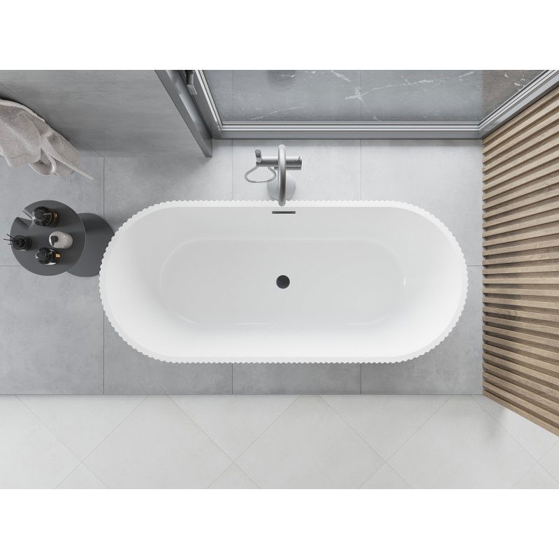 Mexen Yara baignoire autoportante rainurée 170 x 75 cm, blanche/noire, trop-plein gun métal - 52861707575-95