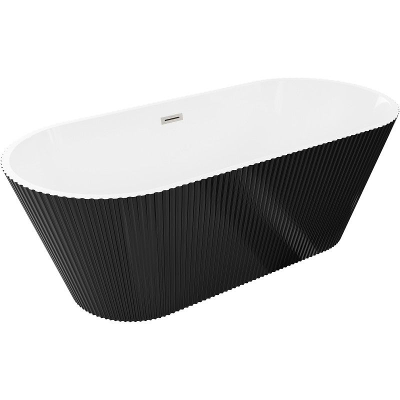 Mexen Yara baignoire autoportante rainurée 170 x 75 cm, blanc/noir, trop-plein nickel brossé - 52861707575-97