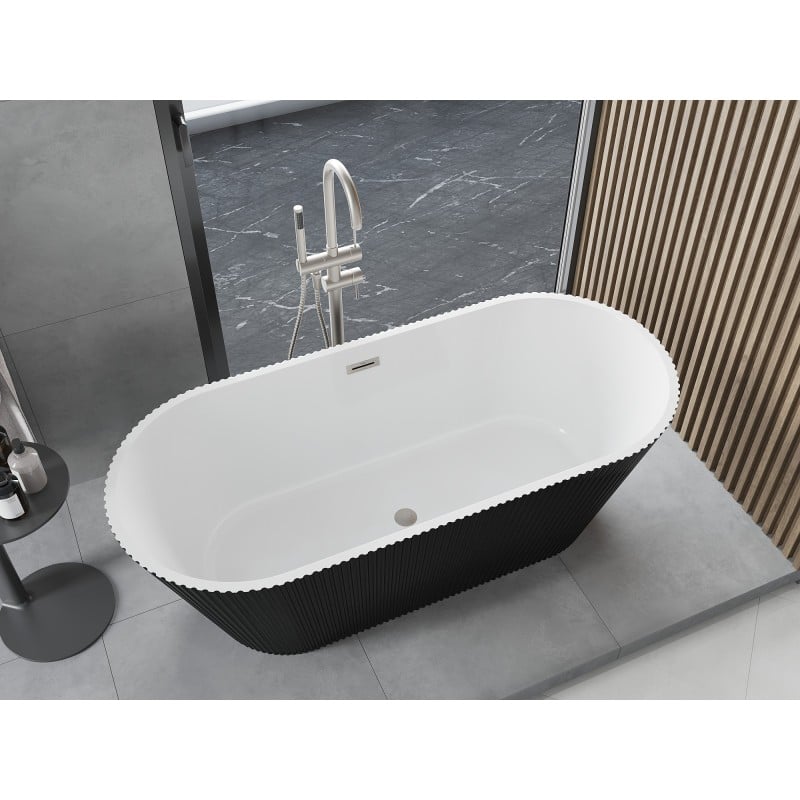 Mexen Yara baignoire autoportante rainurée 170 x 75 cm, blanc/noir, trop-plein nickel brossé - 52861707575-97