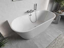 Mexen Oris baignoire autoportante murale rainurée 150 x 75 cm, blanche, trop-plein chromé - 52871507500-01