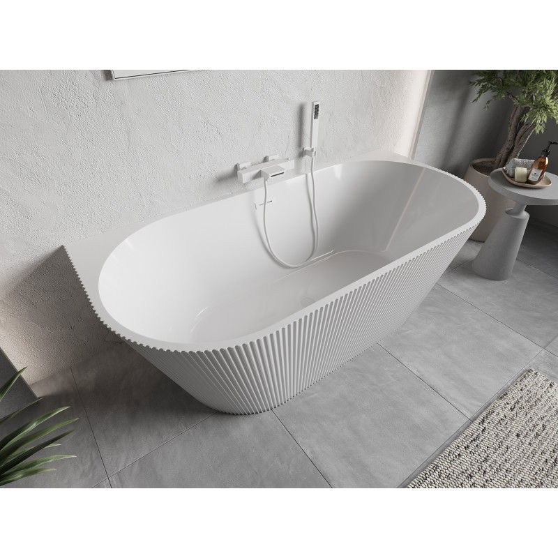 Mexen Oris baignoire autoportante murale à rainures 150 x 75 cm, blanche, trop-plein blanc - 52871507500-20