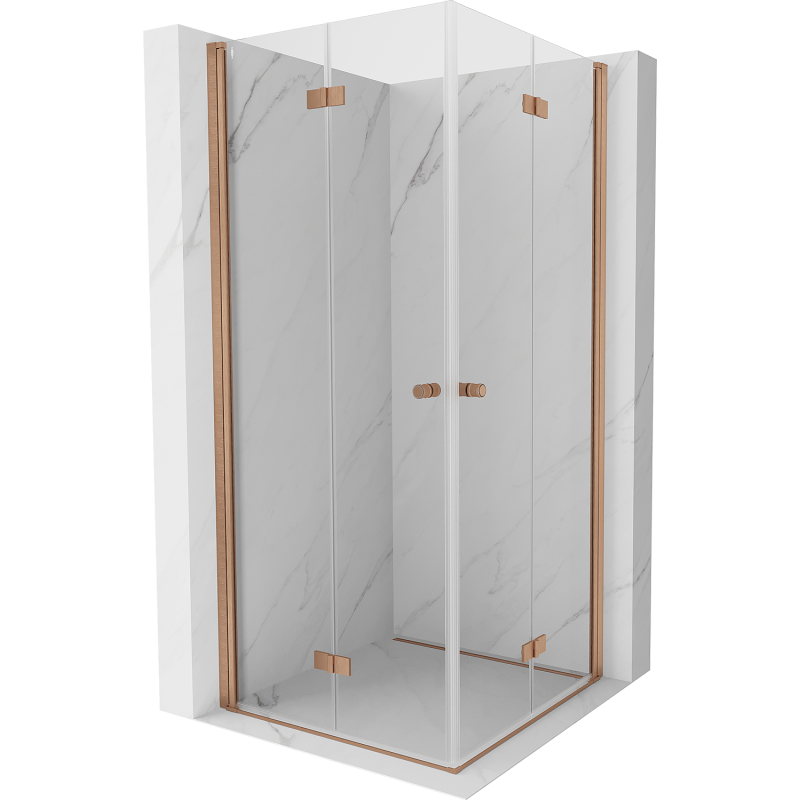 Mexen Mist-F Duo cabine de douche pliante 75 x 75 cm, transparent, cuivre brossé - 8A6-075L-075P-65-00