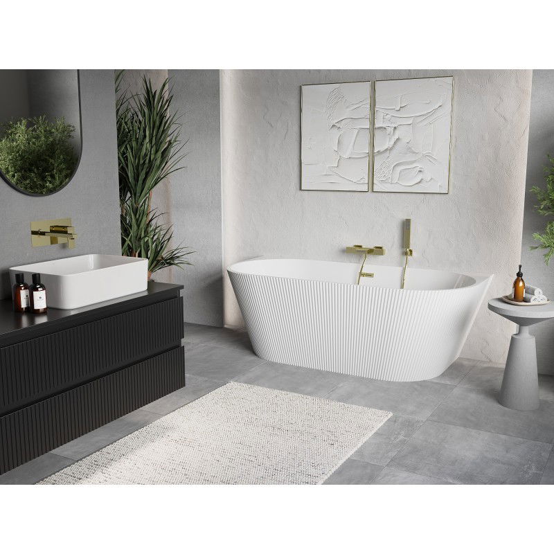 Mexen Oris baignoire autoportante en niche rainurée 150 x 75 cm, blanche, trop-plein doré- 52871507500-50