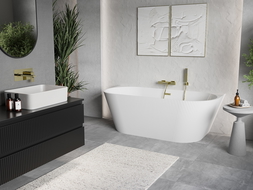 Mexen Oris baignoire autoportante à adosser rainurée 150 x 75 cm, blanche, trop-plein doré- 52871507500-50