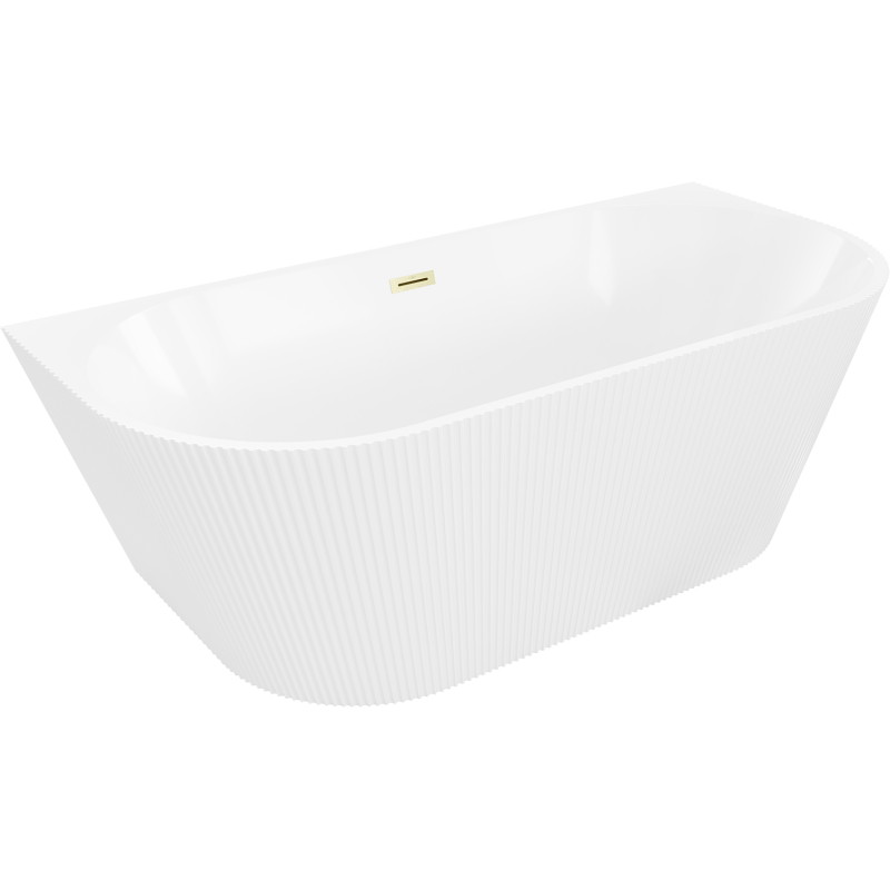 Mexen Oris baignoire autoportante murale cannelée 150 x 75 cm, blanche, trop-plein doré brossé - 52871507500-55