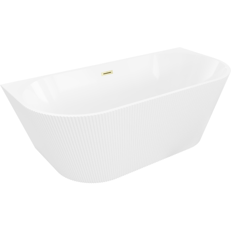 Mexen Oris baignoire autoportante murale cannelée 150 x 75 cm, blanche, trop-plein doré brossé - 52871507500-55