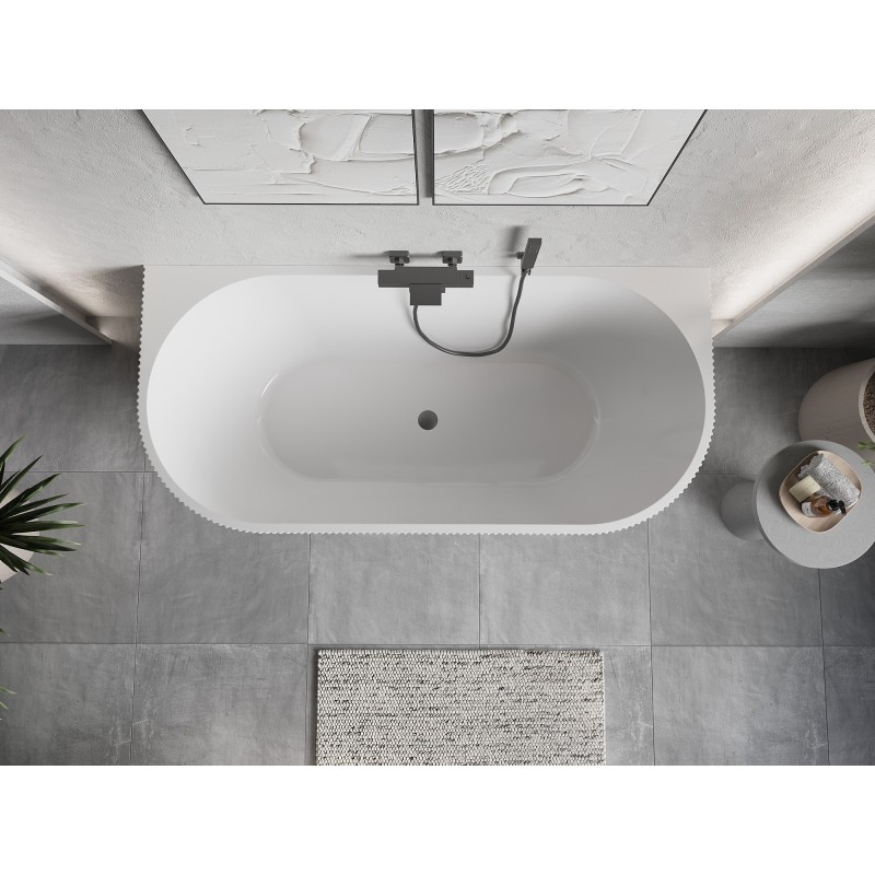 Mexen Oris baignoire autoportante murale rainurée 150 x 75 cm, blanche, trop-plein gun metal - 52871507500-95