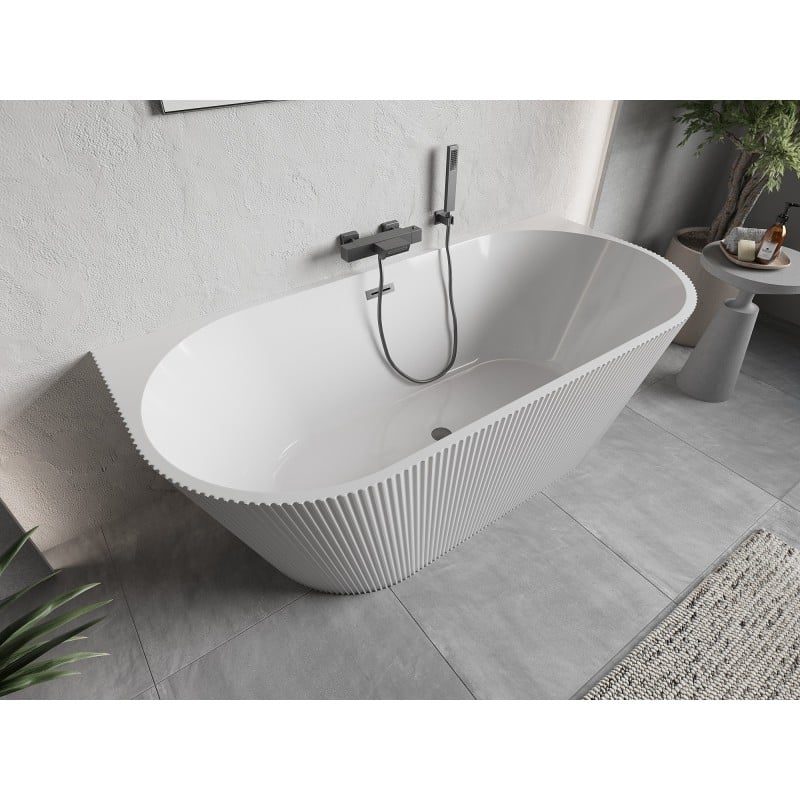 Mexen Oris baignoire autoportante murale rainurée 150 x 75 cm, blanche, trop-plein gun metal - 52871507500-95