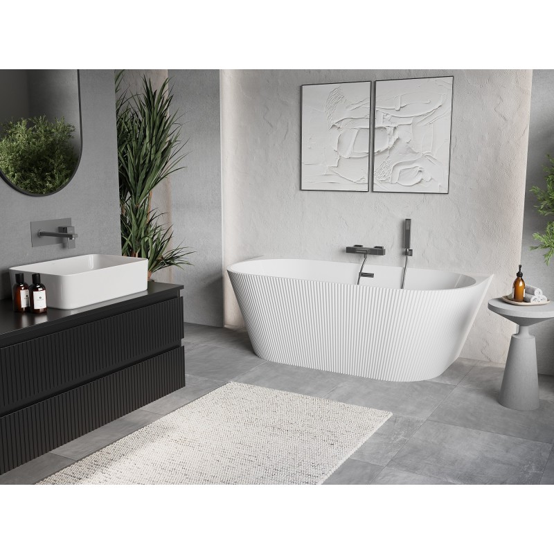 Mexen Oris baignoire autoportante murale rainurée 150 x 75 cm, blanche, trop-plein gun metal - 52871507500-95