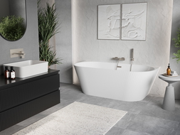 Mexen Oris baignoire autoportante murale rainurée 150 x 75 cm, blanche, trop-plein en nickel brossé - 52871507500-97