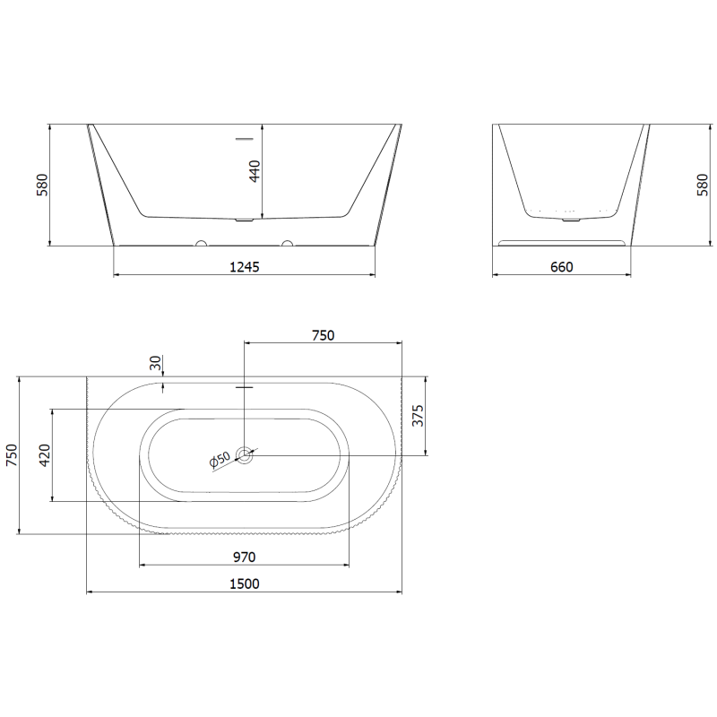 Mexen Oris baignoire semi-autonome nervurée 150 x 75 cm, blanc/gris, trop-plein blanc- 52871507562-20