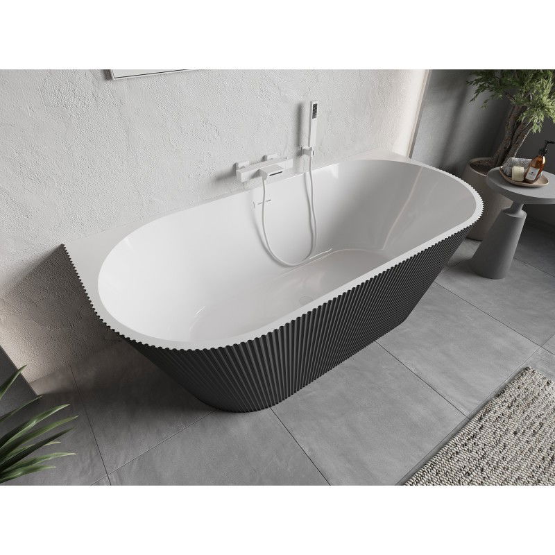 Mexen Oris baignoire semi-autonome nervurée 150 x 75 cm, blanc/gris, trop-plein blanc- 52871507562-20