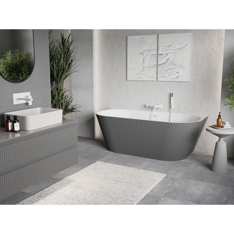 Mexen Oris baignoire semi-autonome nervurée 150 x 75 cm, blanc/gris, trop-plein blanc- 52871507562-20