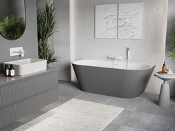 Mexen Oris baignoire îlot adossée nervurée 150 x 75 cm, blanche/grise, trop-plein blanc - 52871507562-20