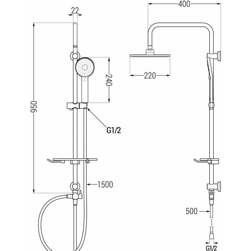 Mexen T40 colonne de douche, gris gun brossé - 798404093-66