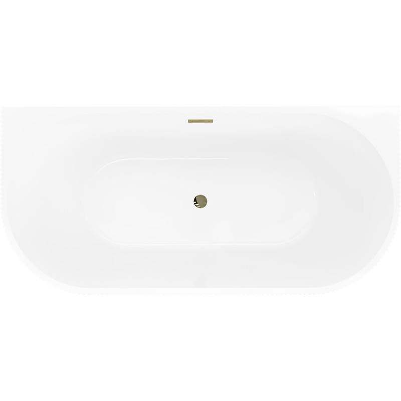 Mexen Oris baignoire autoportante murale nervurée 150 x 75 cm, blanche/grise, trop-plein doré - 52871507562-50