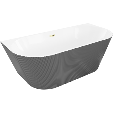 Mexen Oris baignoire autoportante murale rainurée 150 x 75 cm, blanche/grise, trop-plein doré brossé - 52871507562-55