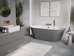 Mexen Oris baignoire autoportante encastrée rainurée 150 x 75 cm, blanc/gris, trop-plein or rose - 52871507562-60