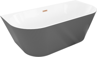 Mexen Oris baignoire autoportante adossée rainurée 150 x 75 cm, blanc/gris, trop-plein cuivre brossé - 52871507562-65