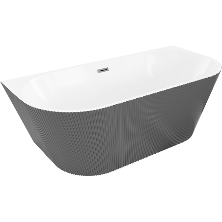 Mexen Oris baignoire îlot contre le mur rainurée 150 x 75 cm, blanche/grise, trop-plein gris canon brossé - 52871507562-66
