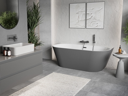 Mexen Oris baignoire autoportante murale rainurée 150 x 75 cm, blanche/grise, trop-plein gun metal - 52871507562-95