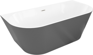 Mexen Oris baignoire autoportante adossée rainurée 150 x 75 cm, blanc/gris, trop-plein en nickel brossé - 52871507562-97