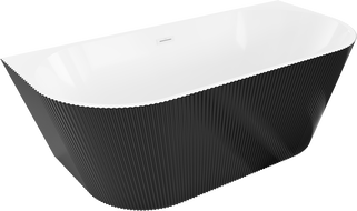 Mexen Oris baignoire autoportante adossée rainurée 150 x 75 cm, blanche/noire, trop-plein blanc - 52871507575-20