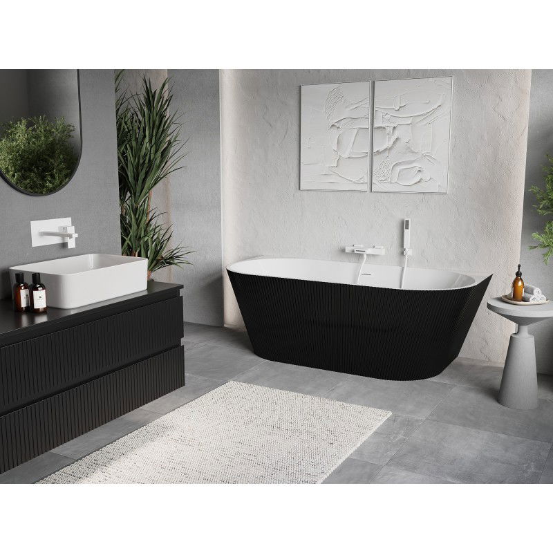 Mexen Oris baignoire autoportante adossée rainurée 150 x 75 cm, blanche/noire, trop-plein blanc - 52871507575-20