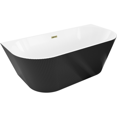 Mexen Oris baignoire îlot adossée cannelée 150 x 75 cm, blanc/noir, trop-plein doré - 52871507575-50