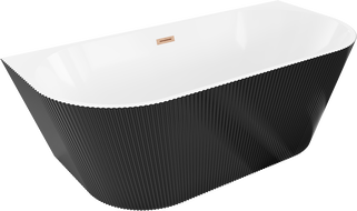 Mexen Oris baignoire îlot murale rainurée 150 x 75 cm, blanche/noire, trop-plein cuivre brossé - 52871507575-65