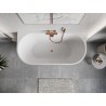 Mexen Oris baignoire autoportante adossée rainurée 150 x 75 cm, blanche/noire, trop-plein en cuivre brossé - 52871507575-65