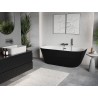 Mexen Oris baignoire autoportante côtée rainurée 150 x 75 cm, blanche/noire, trop-plein gris métallique brossé