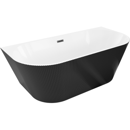 Mexen Oris baignoire autoportante murale cannelée 150 x 75 cm, blanc/noir, trop-plein noir - 52871507575-70