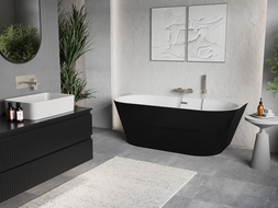 Mexen Oris baignoire îlot adossée rainurée 150 x 75 cm, blanc/noir, trop-plein nickel brossé - 52871507575-97