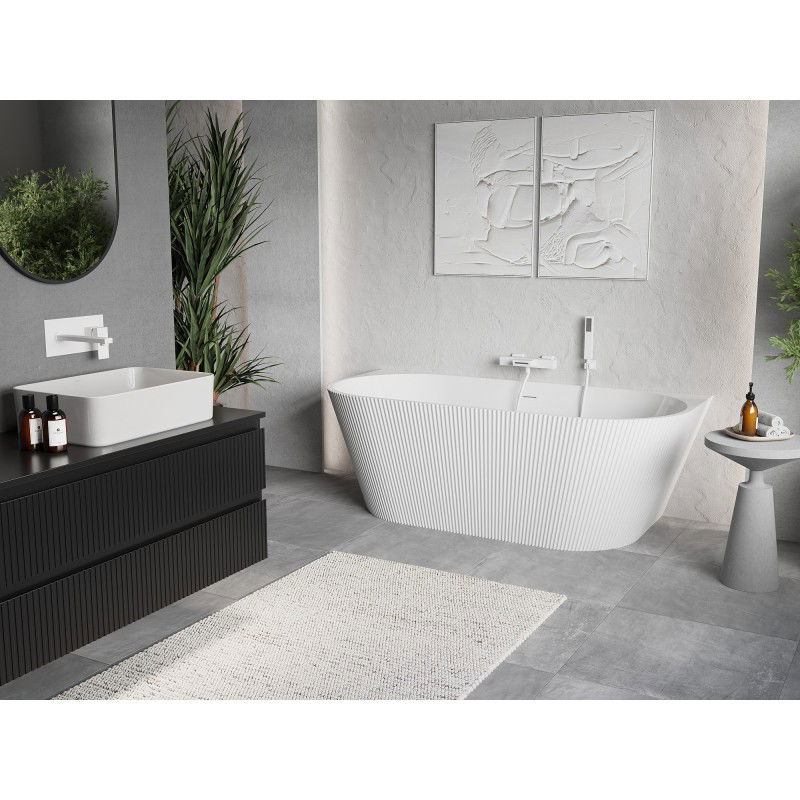 Mexen Oris baignoire autoportante adossée rainurée 170 x 80 cm, blanche, trop-plein blanc - 52871708000-20