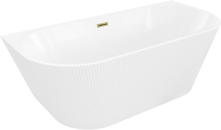 Mexen Oris baignoire autoportante murale rainurée 170 x 80 cm, blanche, trop-plein or brossé - 52871708000-55