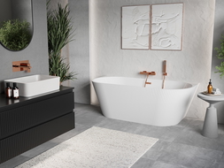 Mexen Oris baignoire autoportante murale rainurée 170 x 80 cm, blanche, trop-plein or rose - 52871708000-60