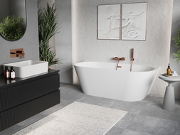 Mexen Oris baignoire autoportante murale rainurée 170 x 80 cm, blanche, trop-plein cuivre brossé - 52871708000-65