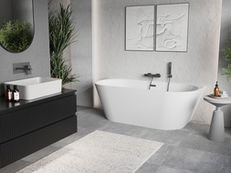 Mexen Oris baignoire autoportante côtelée adossée 170 x 80 cm, blanche, trop-plein gris gun brossé - 52871708000-66