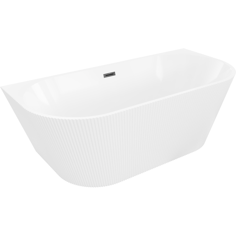 Mexen Oris baignoire autoportante contre le mur nervurée 170 x 80 cm, blanche, trop-plein noir - 52871708000-70