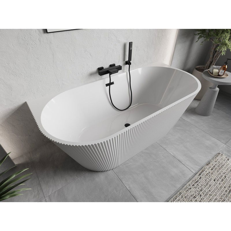Mexen Oris baignoire autoportante murale rainurée 170 x 80 cm, blanche, trop-plein noir - 52871708000-70