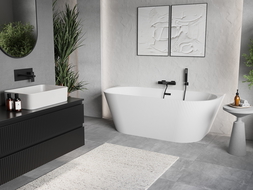 Mexen Oris baignoire autoportante contre le mur nervurée 170 x 80 cm, blanche, trop-plein noir - 52871708000-70