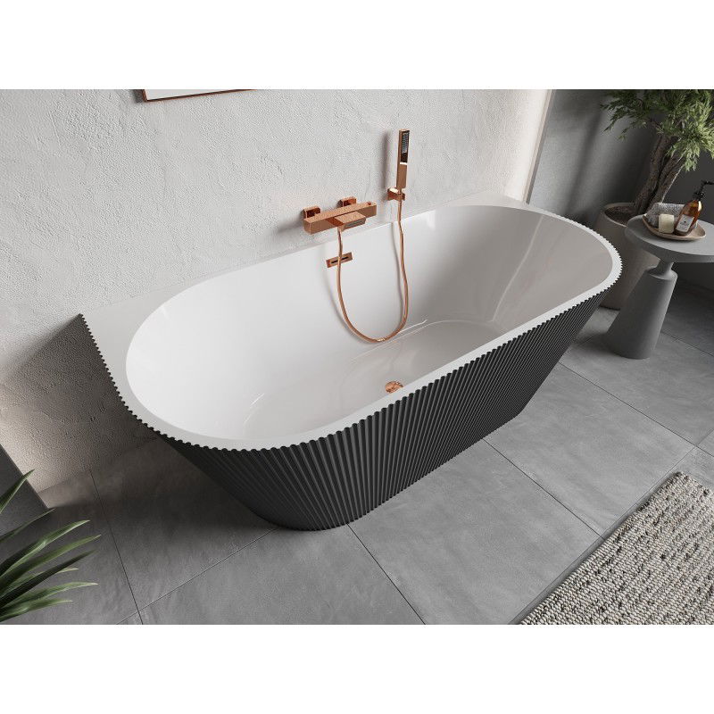 Mexen Oris baignoire autoportante à adosser rainurée 170 x 80 cm, blanc/gris, trop-plein or rose - 52871708062-60