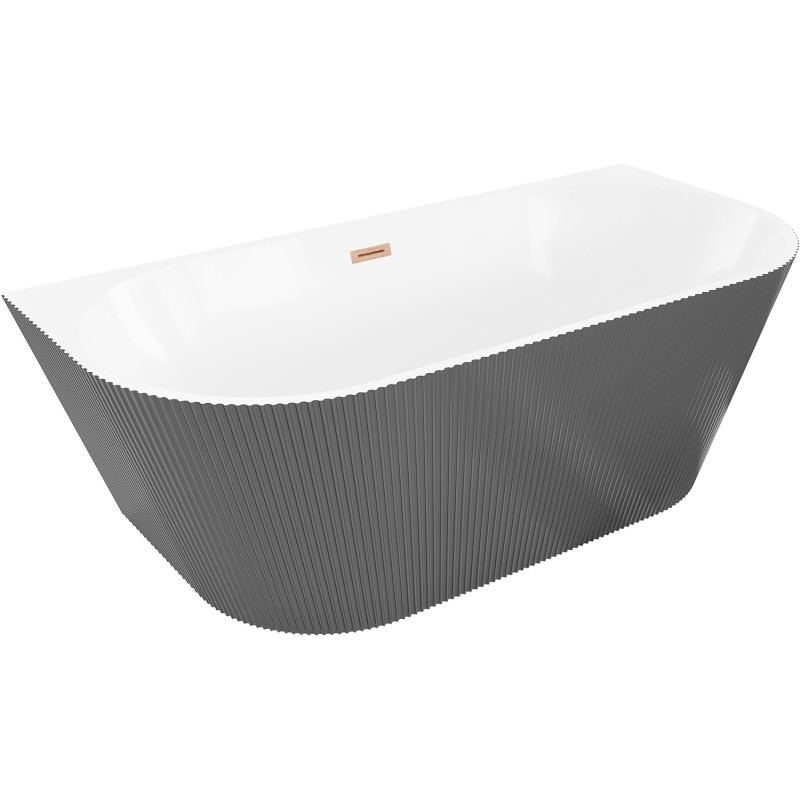 Mexen Oris baignoire autoportante adossée cannelée 170 x 80 cm, blanche/grise, trop-plein en cuivre brossé - 52871708062-65