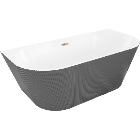 Mexen Oris baignoire autoportante adossée cannelée 170 x 80 cm, blanche/grise, trop-plein en cuivre brossé - 52871708062-65
