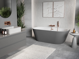 Mexen Oris baignoire autoportante adossée cannelée 170 x 80 cm, blanche/grise, trop-plein en cuivre brossé - 52871708062-65