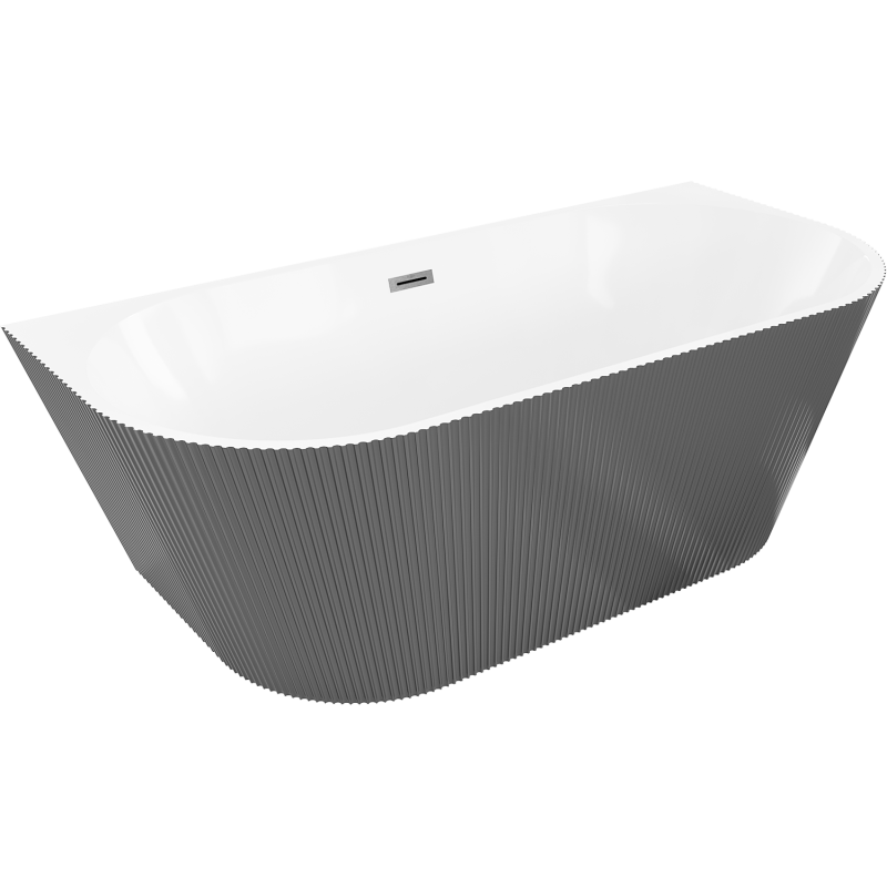 Mexen Oris baignoire îlot adossée rainurée 170 x 80 cm, blanc/gris, trop-plein gun gray brossé - 52871708062-66