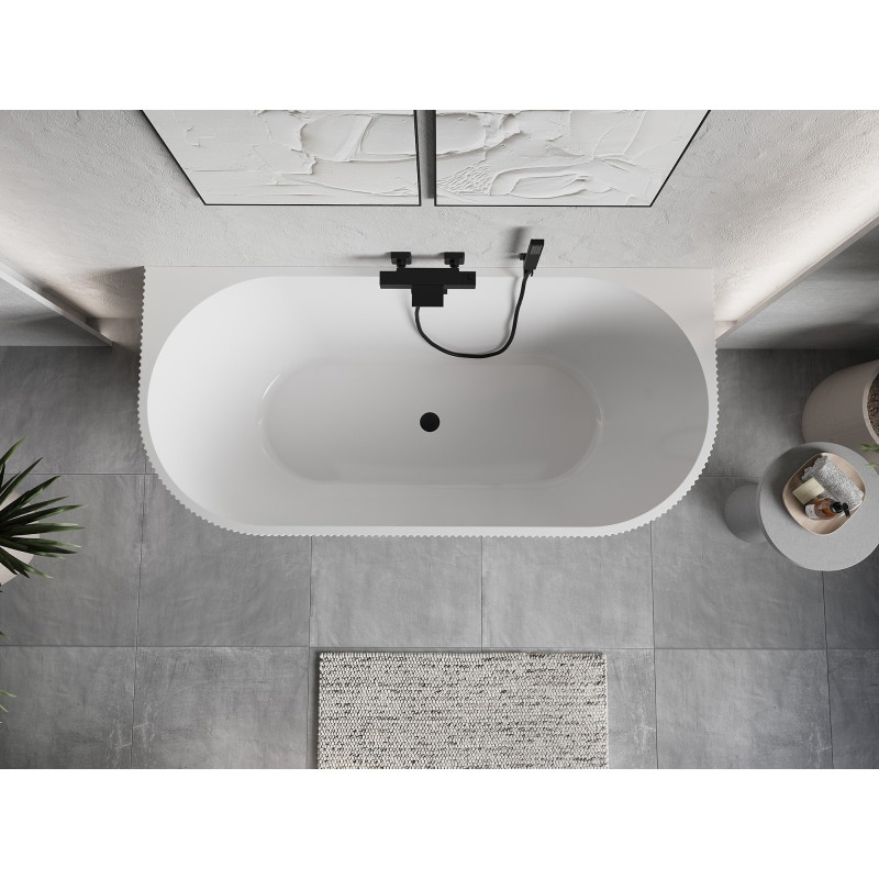Mexen Oris baignoire autoportante murale rainurée 170 x 80 cm, blanche/grise, trop-plein noir - 52871708062-70