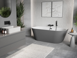 Mexen Oris baignoire autoportante murale rainurée 170 x 80 cm, blanche/grise, trop-plein noir - 52871708062-70